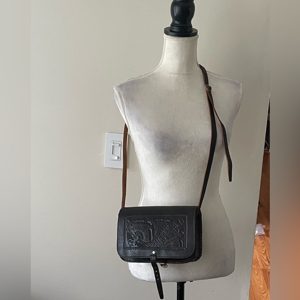 Vintage Brown Leather Hand Made Crossbody Purse
